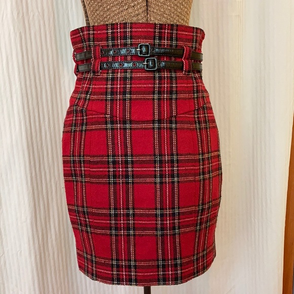 Betsey Johnson Dresses & Skirts - Betsey Johnson Red Plaid Belted Pencil Skirt